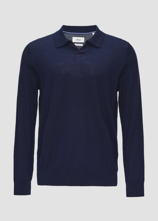 Feinstrickpullover aus reiner Merinowolle mit modischem Polokragen