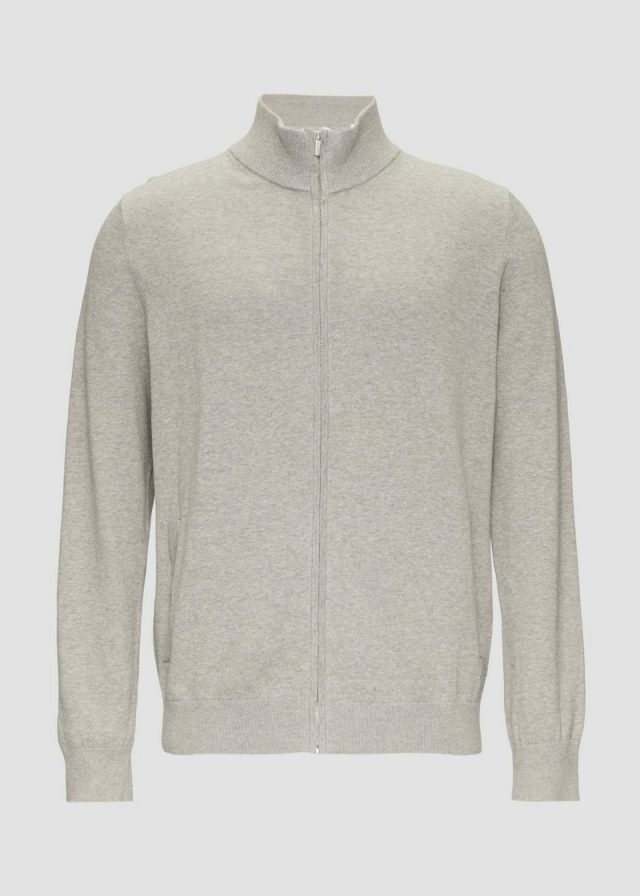 Zip-Jacke aus feinem Strick mit Stehkragen