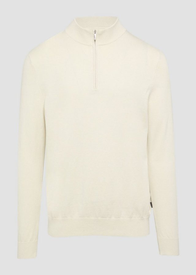 Strickpullover mit Troyer-Kragen und Seide