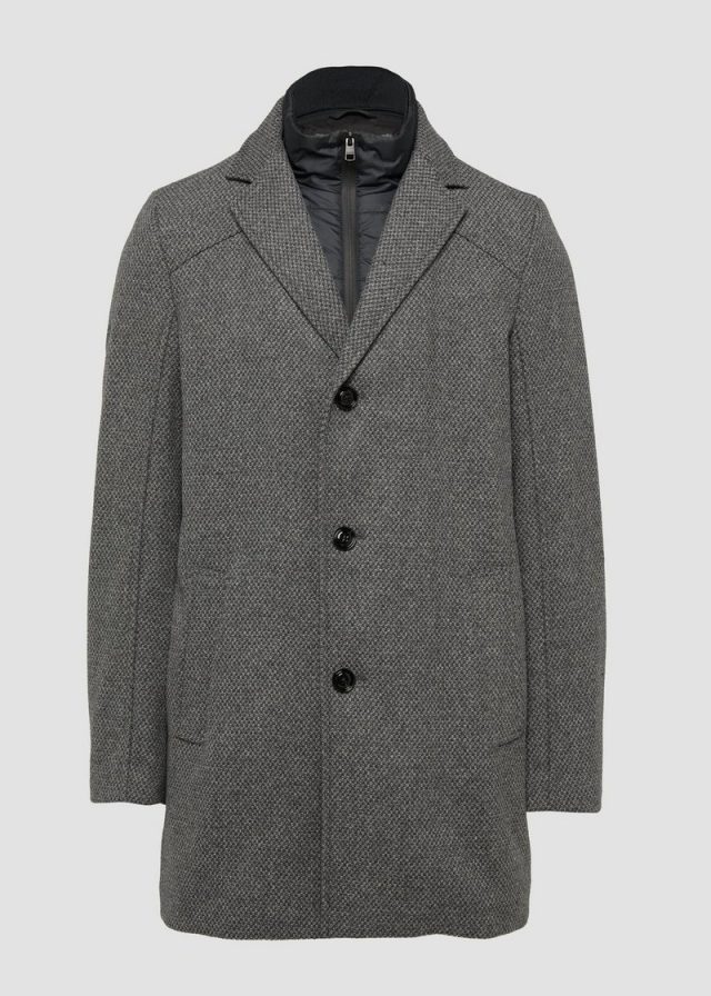 Wattierter Wollmix-Mantel mit herausnehmbarem Stepp-Einsatz