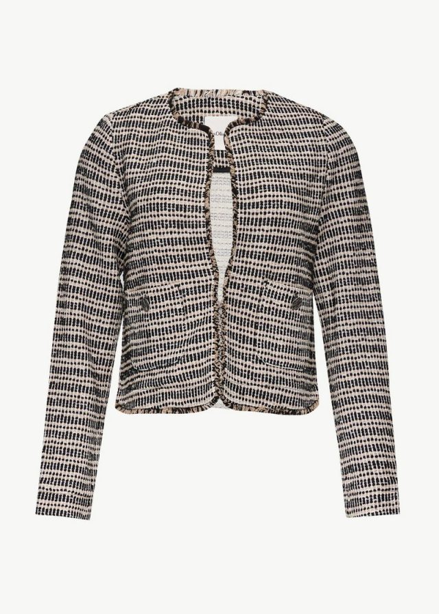 Kurze Jacke in Bouclé-Optik mit Fransenkante