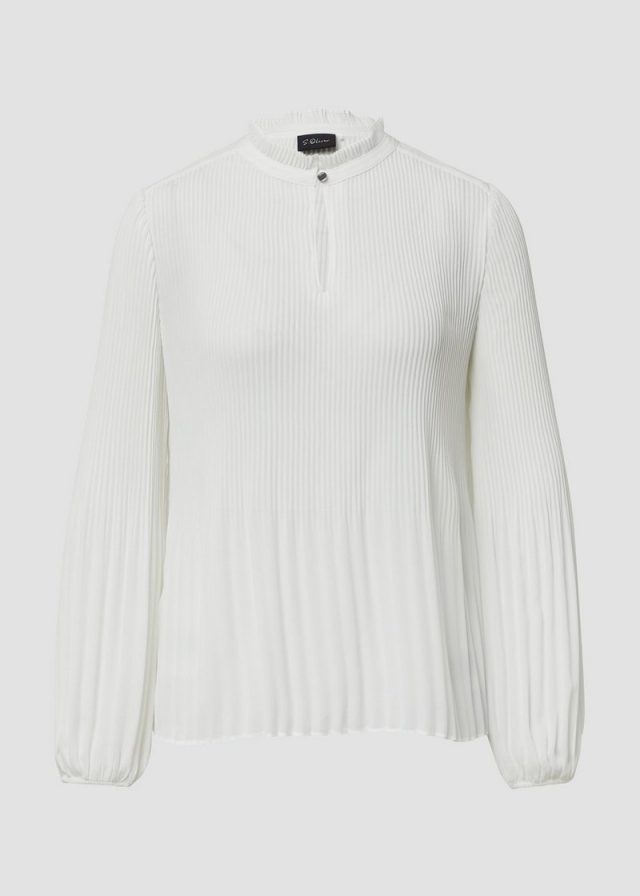 Plissierte Bluse aus Crêpe mit Stehkragen