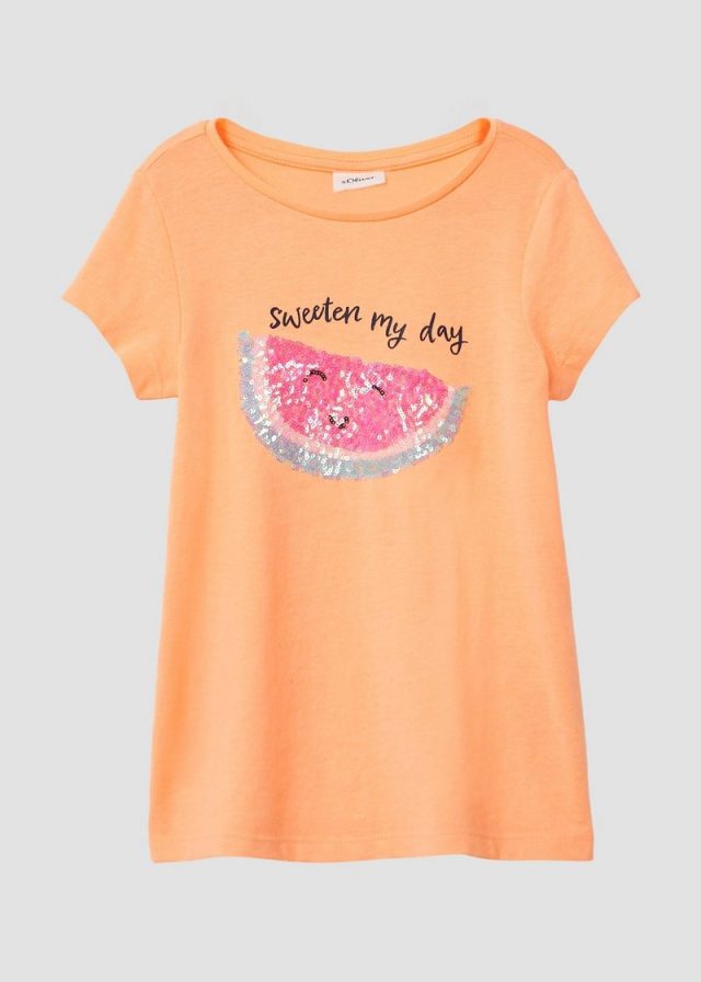 T-Shirt mit Print und Pailletten