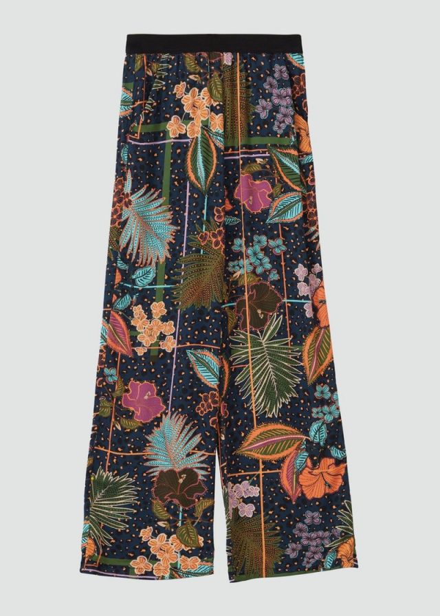 Satinierte Hose im Loose Fit mit Elastikbund und All-over-Print