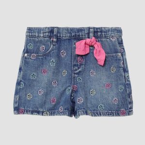 Bestickte Jeans-Shorts im Loose Fit mit Schleifendetail
