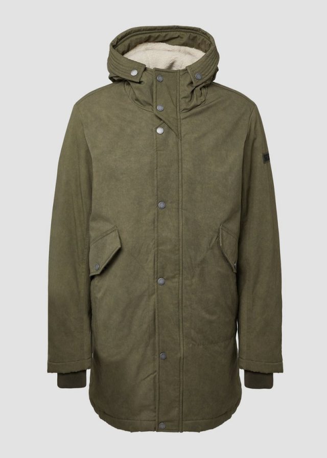 Gewaschener Baumwoll-Parka mit Teddyfutter-Kapuze