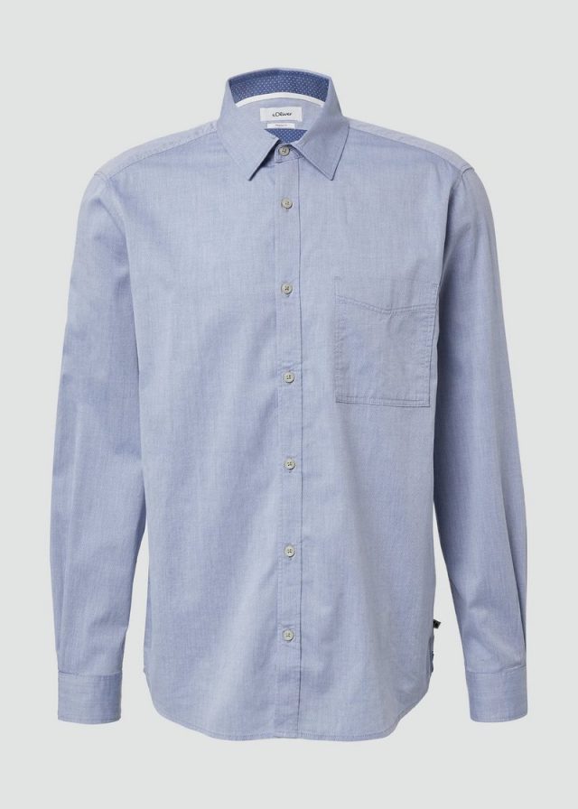 Regular Fit: Gemustertes Langarmhemd mit Brusttasche