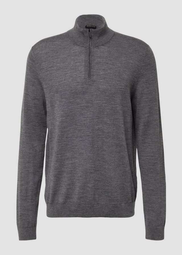Strickpullover aus reiner Merinowolle mit Troyer-Kragen