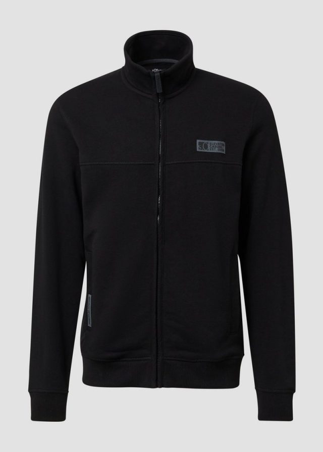 Sweatjacke aus Baumwollmix mit Stehkragen