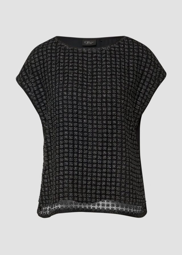 Bluse im Fabricmix mit Spitze aus Glitzergarn