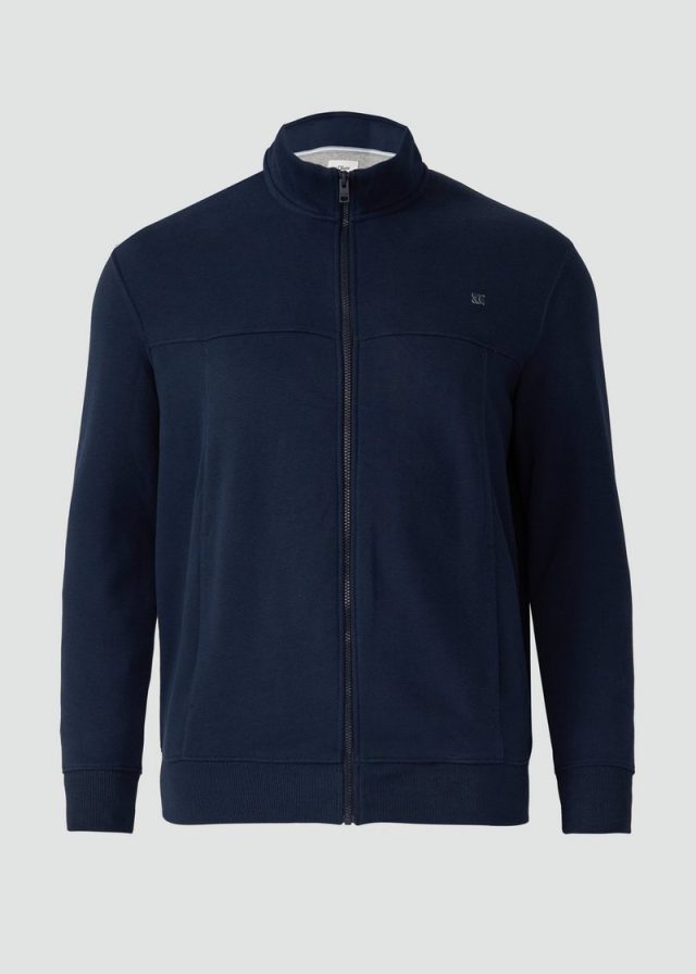 Sweatjacke mit Stehkragen und Label-Print