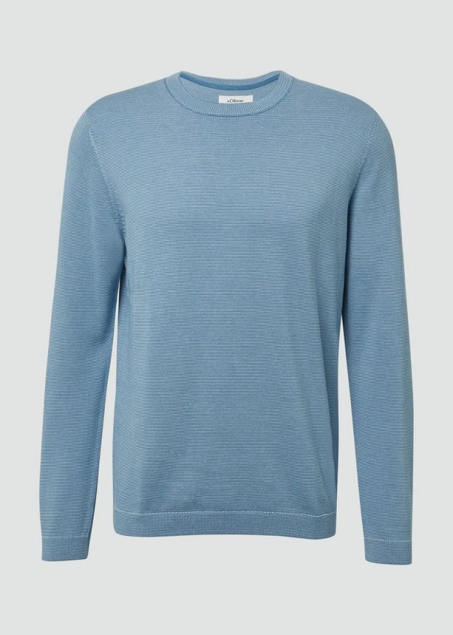 Fein gestreifter Pullover mit Crew Neck und abgesetzten Bündchen