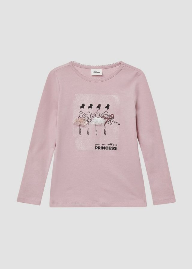 Langarmshirt mit Pailletten und Applikation