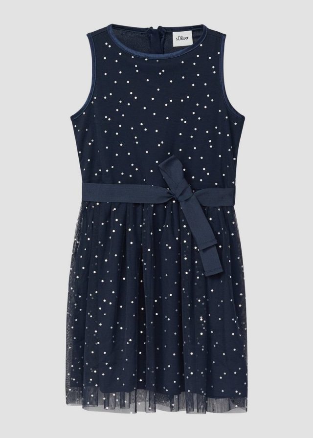 Ärmelloses Mesh-Kleid mit silbernen Pünktchen