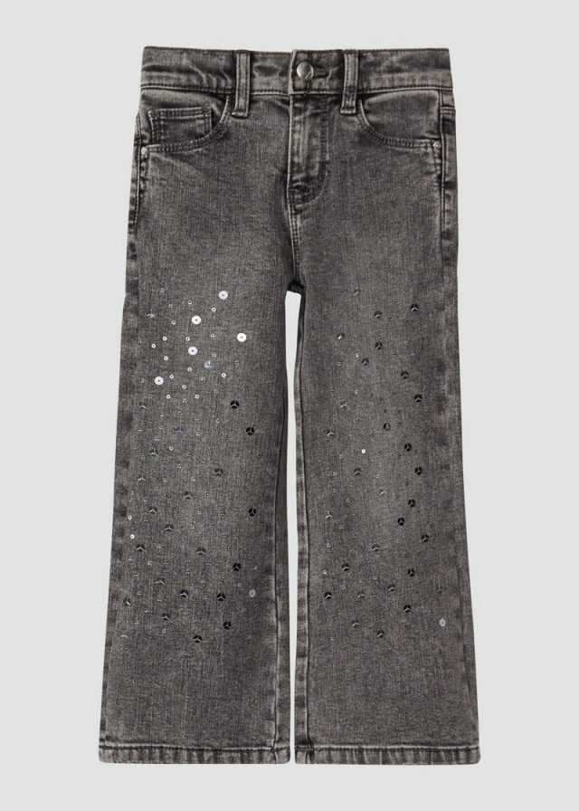 Jeans Regular Fit / High Rise / Wide Leg / Pailletten-Detail