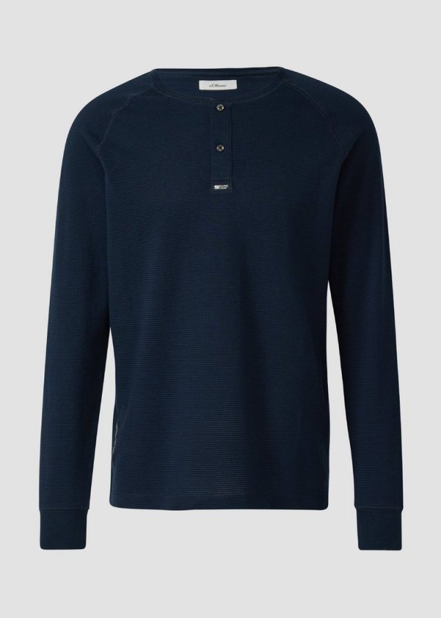 Strukturiertes Langarmshirt mit Henley-Ausschnitt