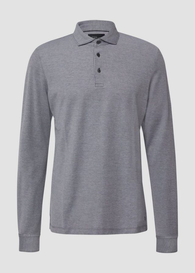 Langarm-Poloshirt in Bicolor-Optik aus Baumwoll-Piqué