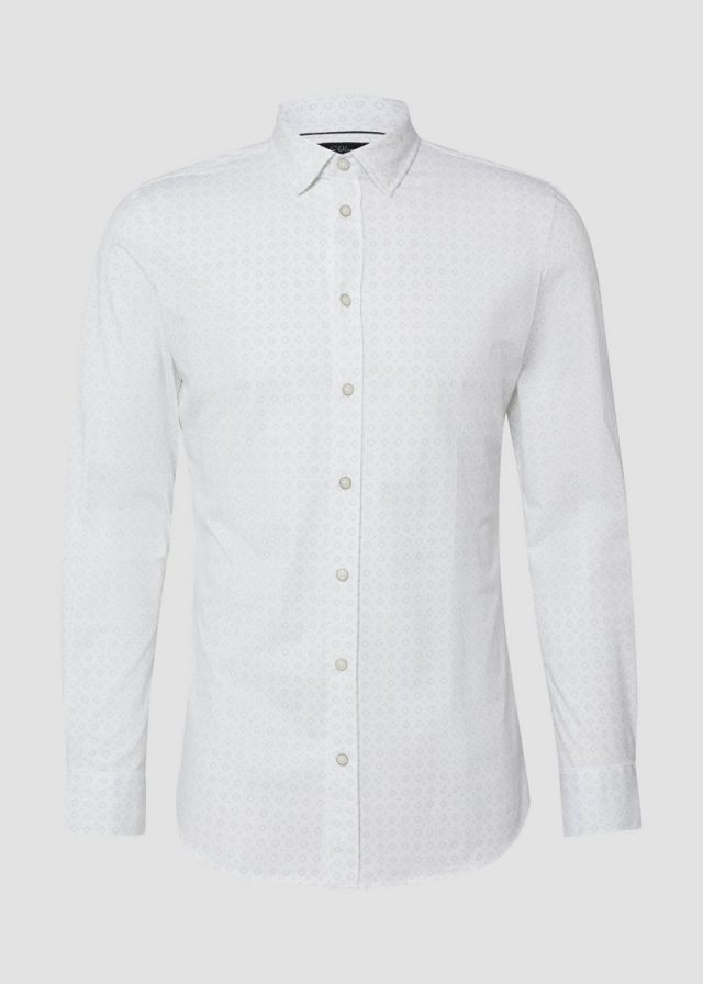 Tailored Fit: Langarmhemd aus Edeljersey mit All-over-Print