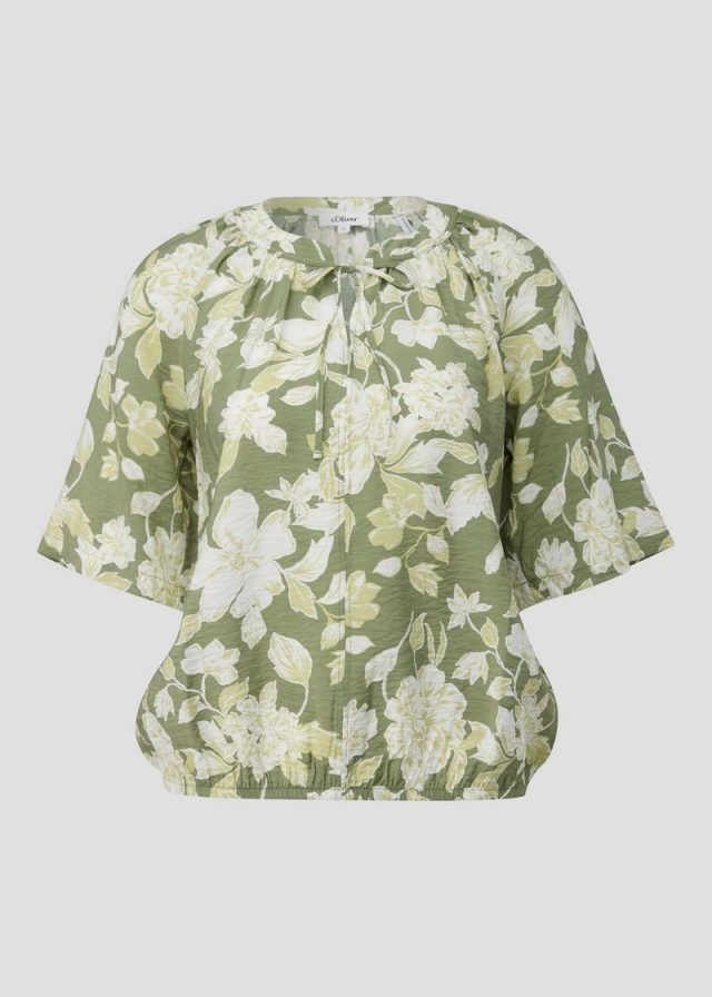 Strukturierte Viskosemix-Bluse im O-Shape