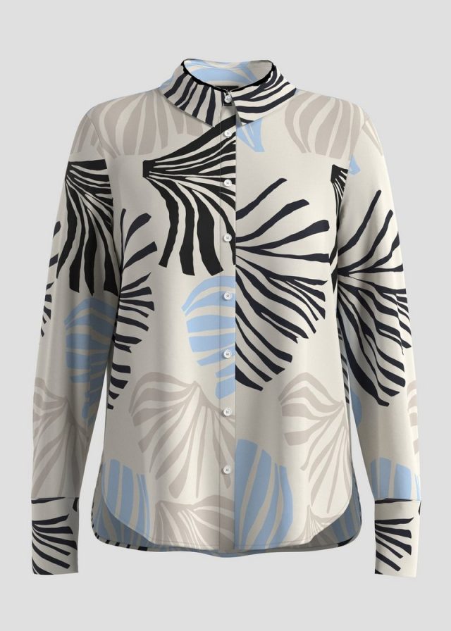 Satinierte Viskose-Bluse mit All-over-Print und Manschetten