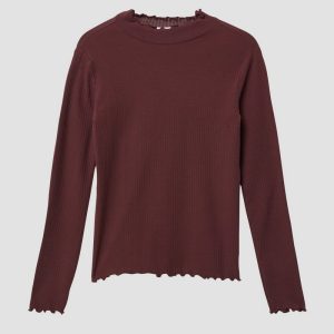 Geripptes Langarmshirt im Slim Fit mit Rollsaum