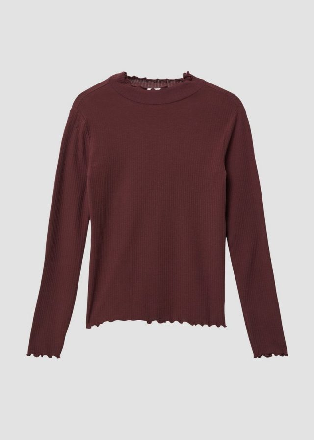 Geripptes Langarmshirt im Slim Fit mit Rollsaum