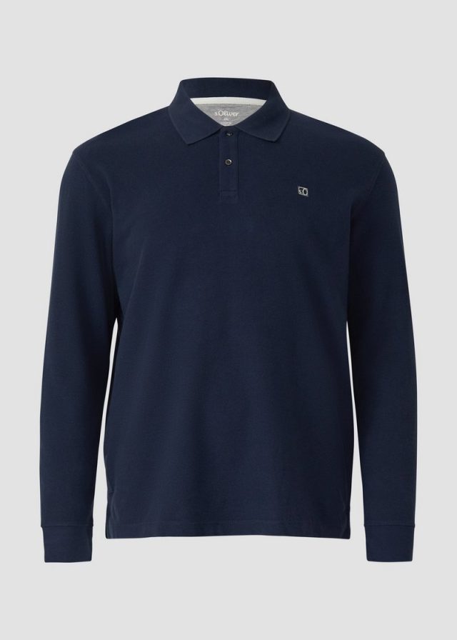 Langarm-Poloshirt mit Waffelstruktur und Logo-Patch