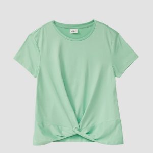 Fließendes T-Shirt mit Knoten-Detail und leichtem Glanz