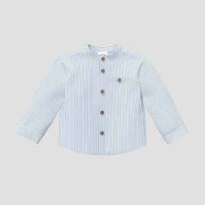 Fein gestreiftes Hemd in Leinenoptik mit Stehkragen