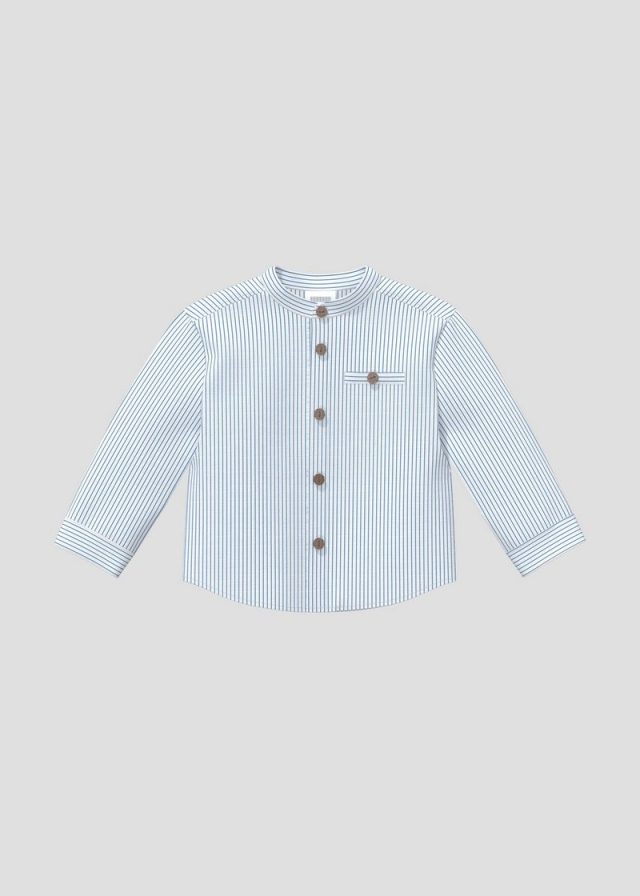 Fein gestreiftes Hemd in Leinenoptik mit Stehkragen