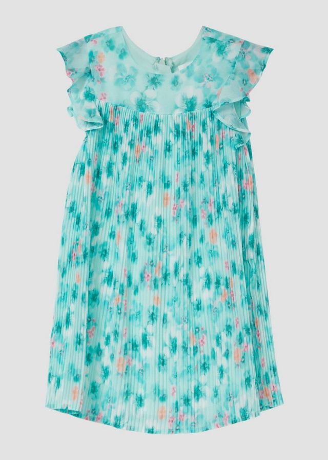 Kurzes Kleid mit Volantärmeln und Plissee