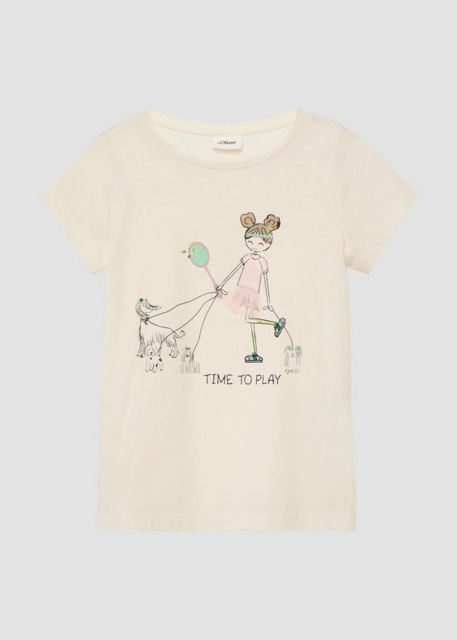 T-Shirt mit Glitzerprint und Applikation im A-Shape