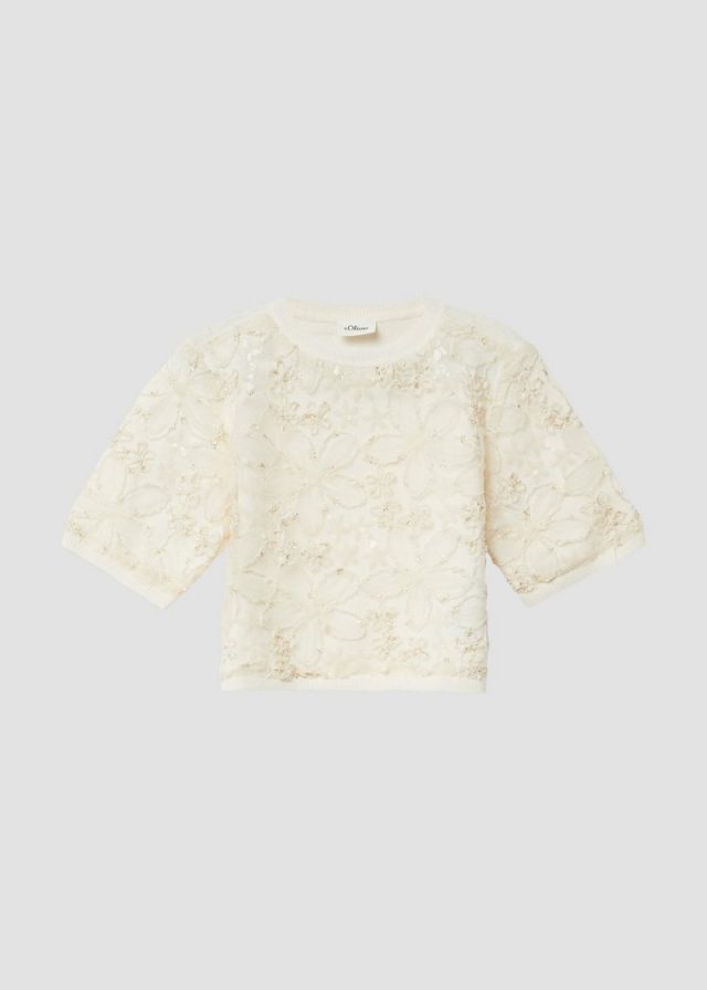 Strickpullover mit Pailletten und floralem Muster