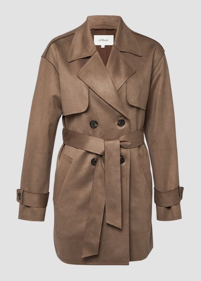Trenchcoat mit Gürtel in Velourslederoptik