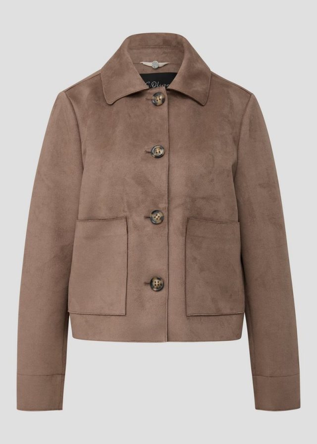 Kurze Jacke in Veloursleder-Optik mit aufgesetzten Taschen