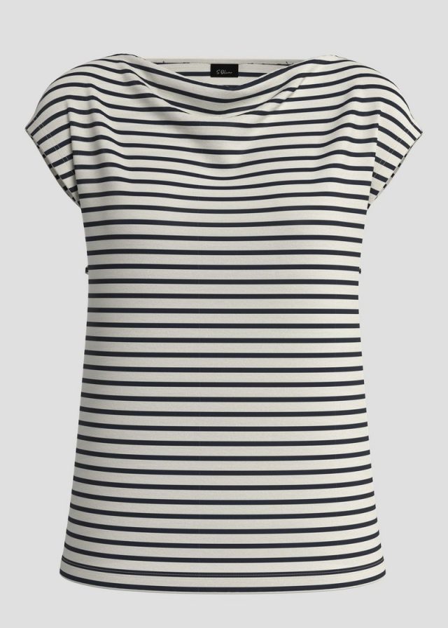 Viskoseshirt mit Wasserfall-Ausschnitt und Streifen