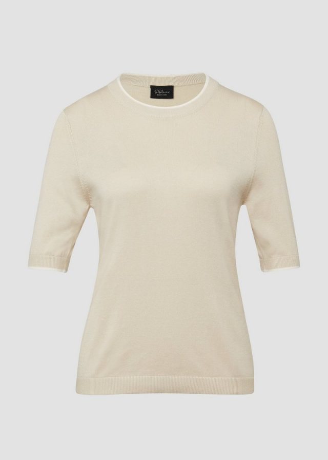 Kurzärmeliger Feinstrickpullover mit Kontrastdetails