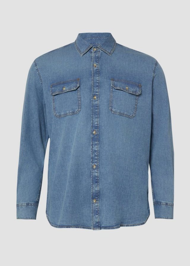 Regular Fit: Langarm-Denimhemd aus reiner Baumwolle