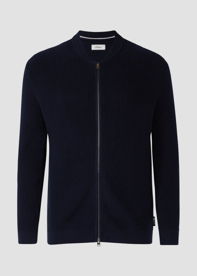 Strickjacke mit Bomberkragen und Zwei-Wege-Reißverschluss