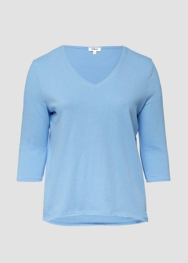 Jersey-T-Shirt mit Flammgarnstruktur und gerundetem Saum