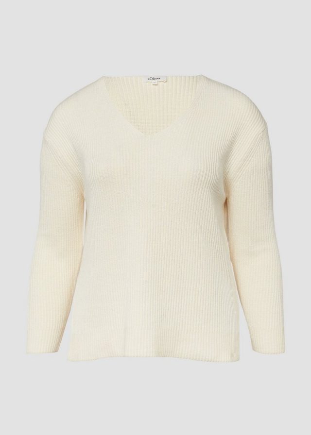 Baumwollmix-Strickpullover mit V-Ausschnitt